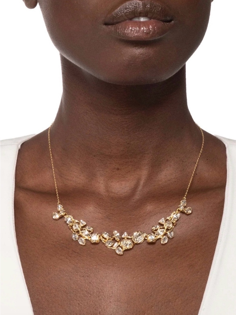 NEW 14K GP Alexis Bittar Eclat Crystal Cluster Bib Necklace Gold Clear SB18